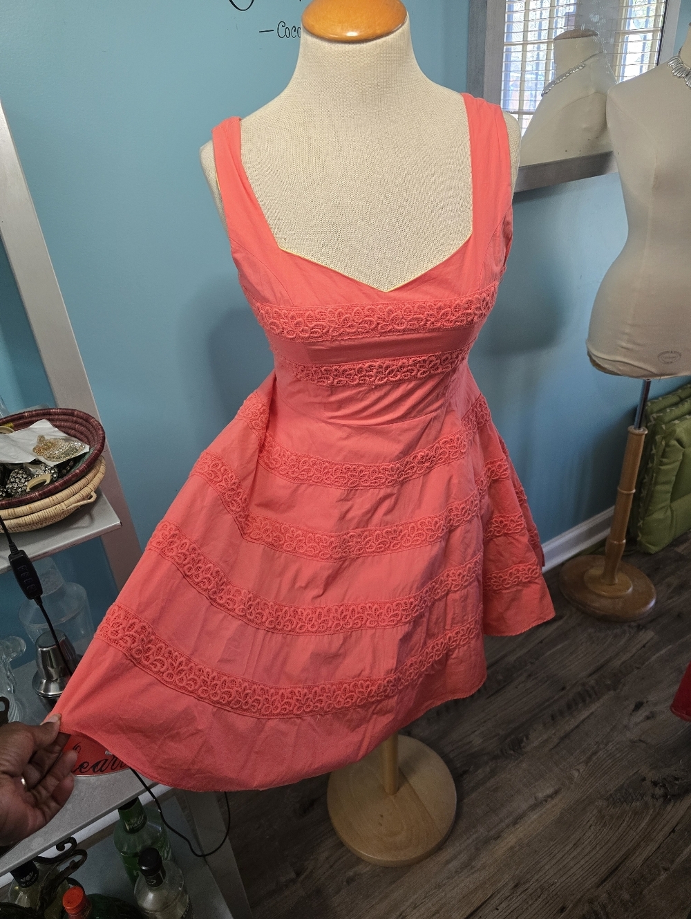 Beautiful Coral Lace-Trim Fit & Flare Dress - Picture 4 of 5